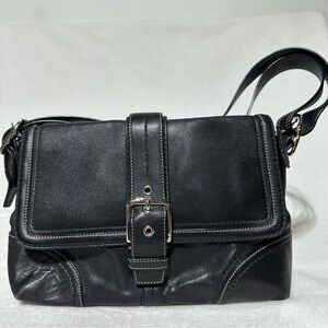 Coach Hampton Buckle Flap Crossbody Bag Black Leather